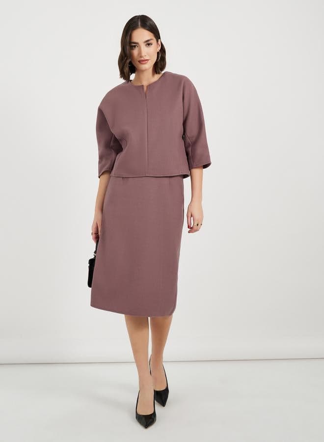 Styli Solid Midi Skirt with Zip Closure — M