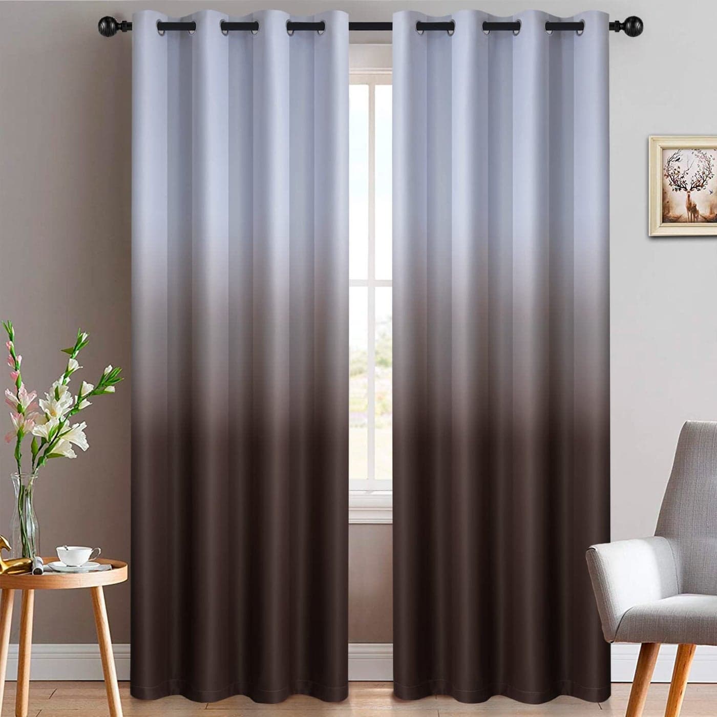 Yakamok Brown Thermal Insulated Grommet Window Drapes Gradient Color Ombre Curtains Room Darkening Panels for Bedroom Brown 52x84 Inch Set of 2