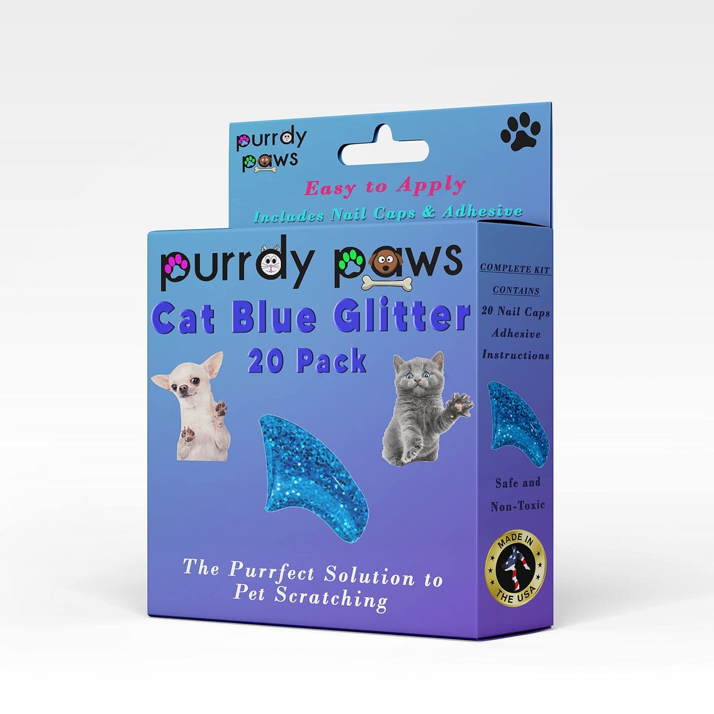 Purrdy Paws Soft Nail Caps for Cat Claws Blue Glitter Kitten