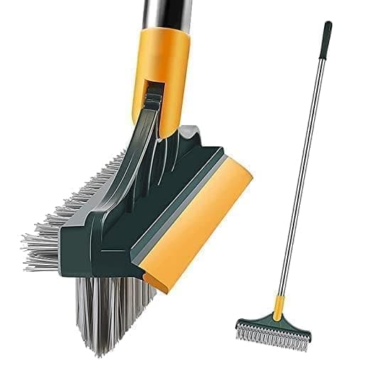 VYOOx 3-in-1 Bathroom Cleaning Brush, 180° Rotating Head, Long Handle Floor Scrubber with Wiper