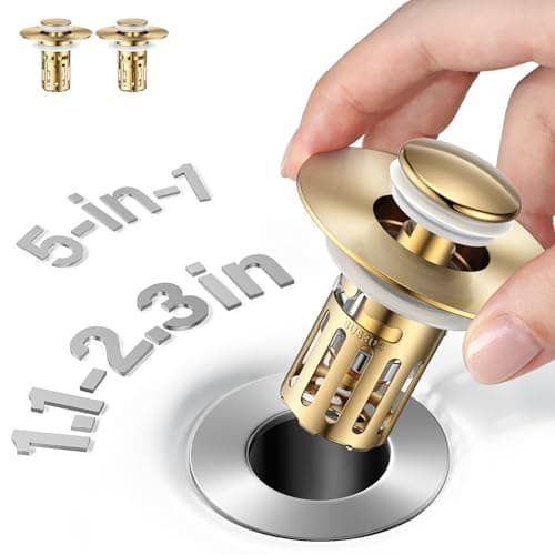(2 Pc) Bathroom Sink Stopper-All Metal Sink Stopper-Universal Fit 99% Bathroom Stopper with Removable Stainless Steel Hair Catcher- Basin (1.1'' to 2.36'' inch) - Golden