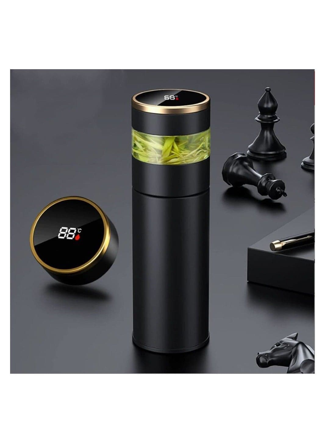 Water Bottle with LED Temperature Display, Double Wall Vacuum Insulated Water Bottle, Travel Tea Mug with Stainless Steel Filter, 450ml Coffee Cups Travel Mugs