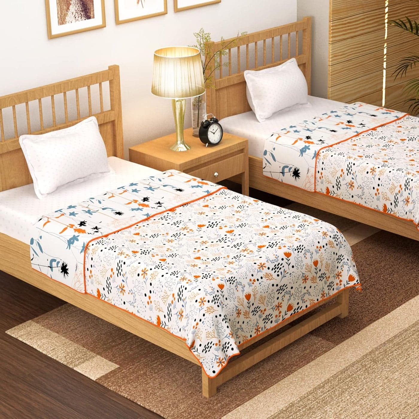 Story@Home Dohar Set of 2 | Super Soft Pure Cotton Dohar – 150 GSM | 144x220cm | Grey & Yellow Blanket Floral Design | Reversible AC Dohar Single Bed | Single Bed Blanket for All-Season Bedding