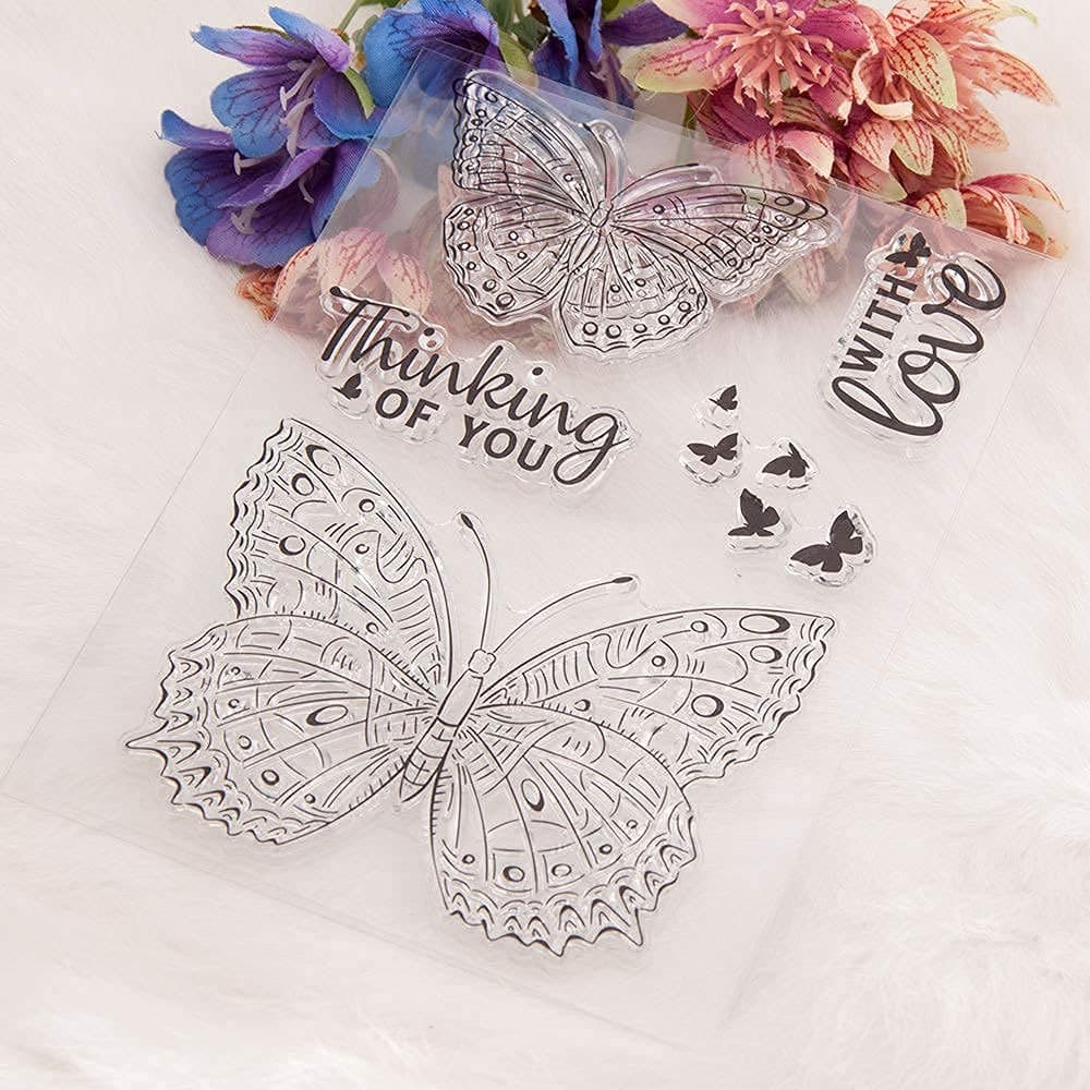Butterfly Clear Stamps for Card Making and Photo Album Decorations Thinking of You Words Transparent Silicone Rubber Stamps Seal for DIY Scrapbooking