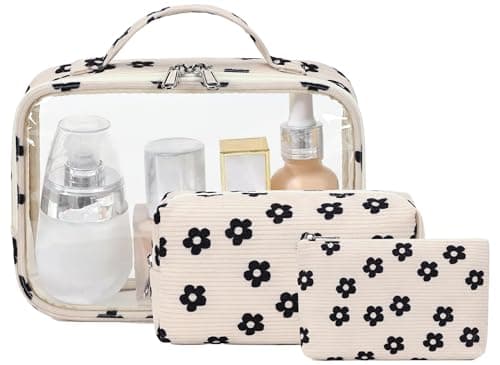 Bluboon 3Pcs Makeup Toiletry Bag for Women Clear Packing Cubes Cosmetic Bag for Travel Women With Zipper Travel Essentials Corduroy Floral 95