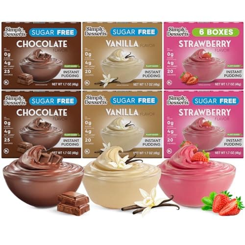 Simply Desserts Vanilla, Strawberry & Chocolate Instant Pudding, Sugar-Free, Variety 12-Pack – Healthy Dessert, Keto Snacks, Vegan & Diabetic-Friendly, Kosher, 1.7 Oz Ea