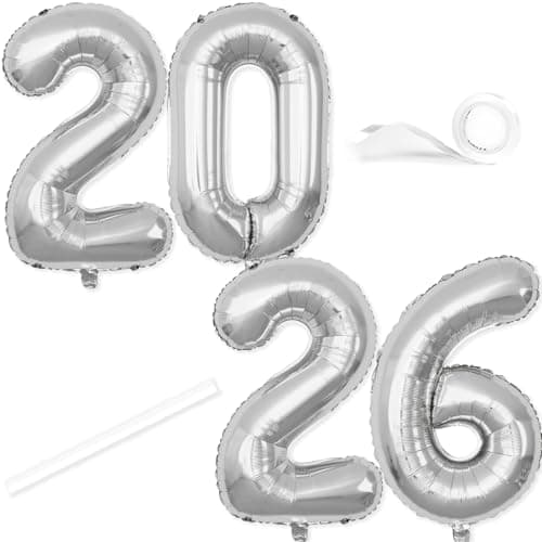 40 Inch Number 2026 Balloons Silver Giant Foil Mylar Helium Balloons for 2026 New Years Party Decorations New Years Eve Party Supplies Decoracion De Ao Nuevo 2026 Graduation Silver