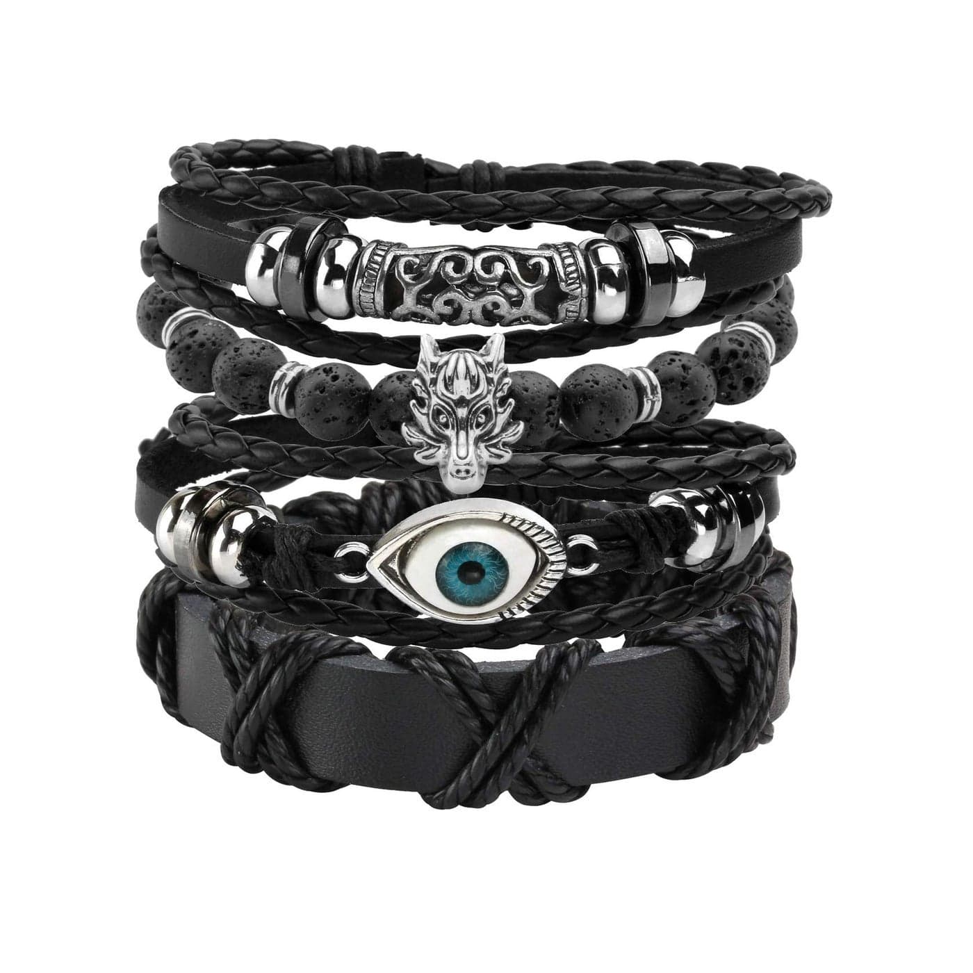 MILAKOO Punk Leather Bracelets for Women Goth Wristband Mens Eviel Eye PU Cuff Rocker Bangle