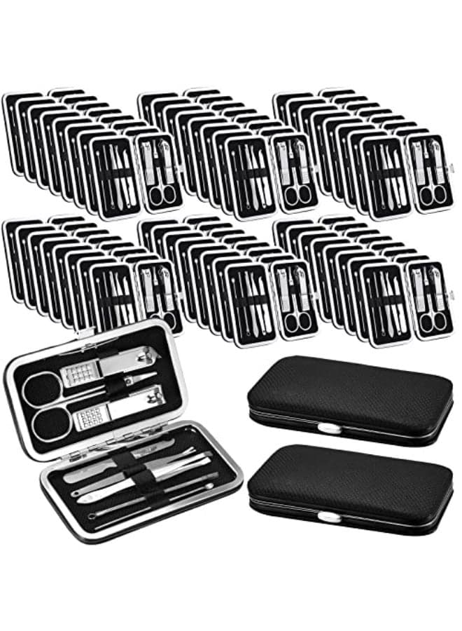 Geosar 50 Set 8 in 1 Travel Manicure Kit Bulk Professional Nail Clippers Pedicure Nail Care Tools Grooming Stainless Steel Set with Portable Travel Case Gift for Valentine Men WomenBlack