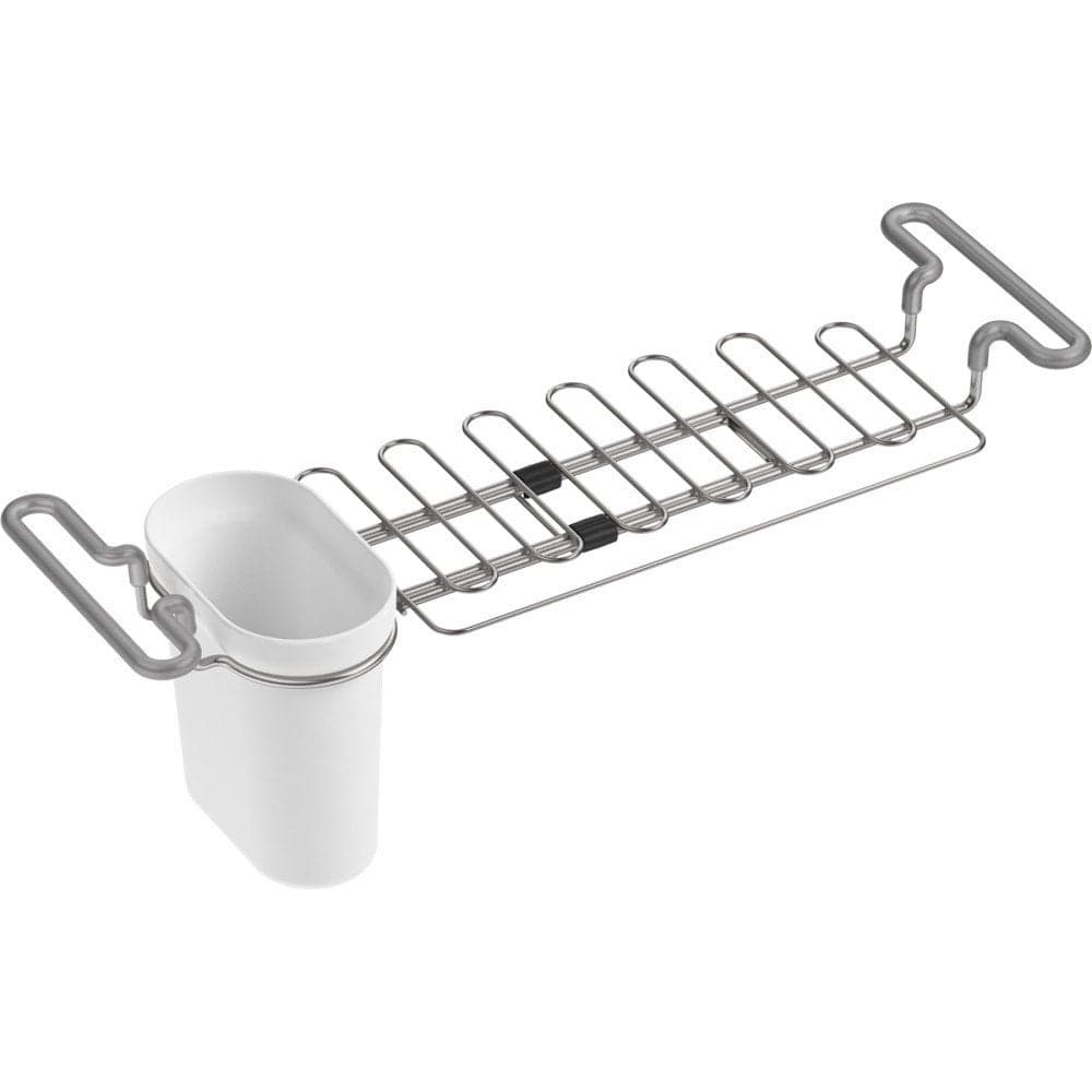 KOHLER K54730 MultiPurpose OverTheSink Drying Rack Caddy with Kitchen Towel Bar Holder Soaking Cup Expandable 146 to 176 White