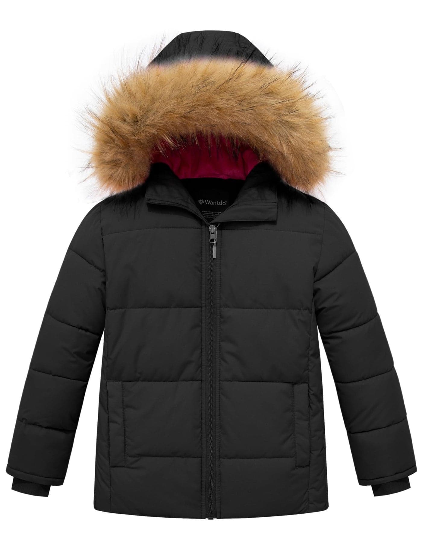 wantdo Winter Coats for Girls Hooded Warm Soft Fleece Lined Puffer Jacket Black 10-12