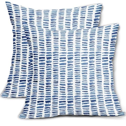 Blue White Boho Pillow Covers 18x18 Set of 2 Striped Pattern Print Decorative Neutral Throw Pillows Outdoor Modern Pillowcase Square Cushion Case for Home Sofa Couch Bed