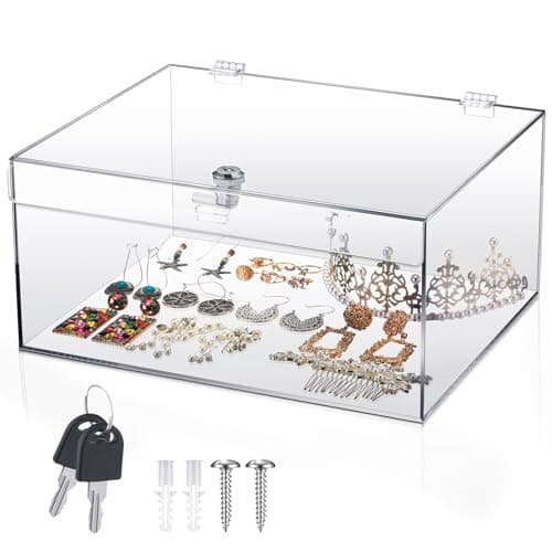 Wonderjune Clear Acrylic Locking Display Case with Keys Large Medication Lock Box Snack Fridge Lock Acrylic Figure Display Case Storage Box for Collectibles Figures Jewelry Toy(12.2" X 5.75" X 4.6")