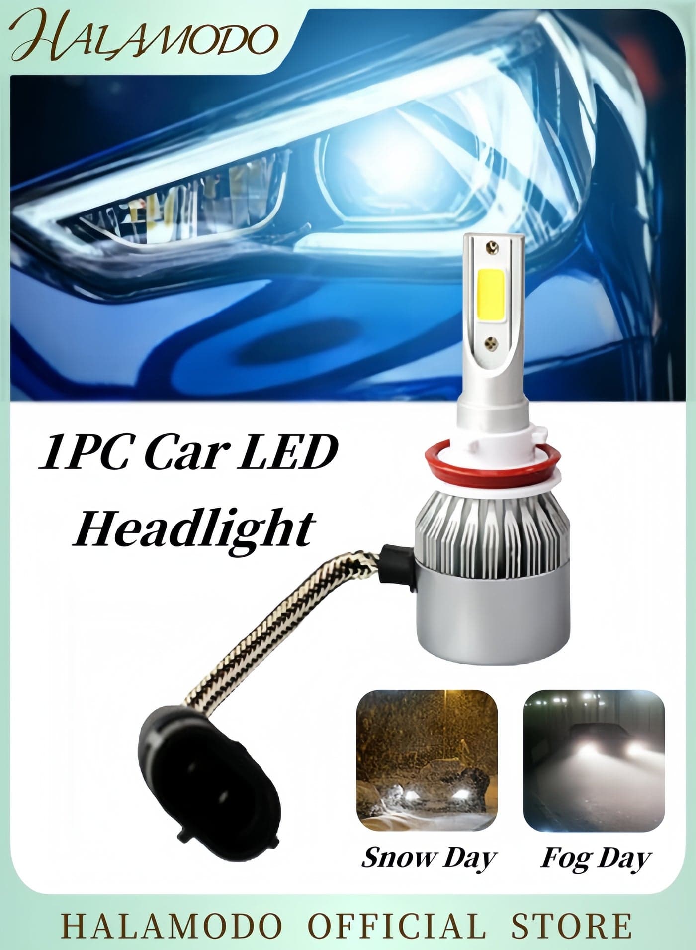 1PC Car LED Headlight Super Bright Auto Fog Light Bulb Replacement Waterproof Plug & Play High Low Beam Headlight Bulb Driving Light Headlamp Car Accessories 6000K