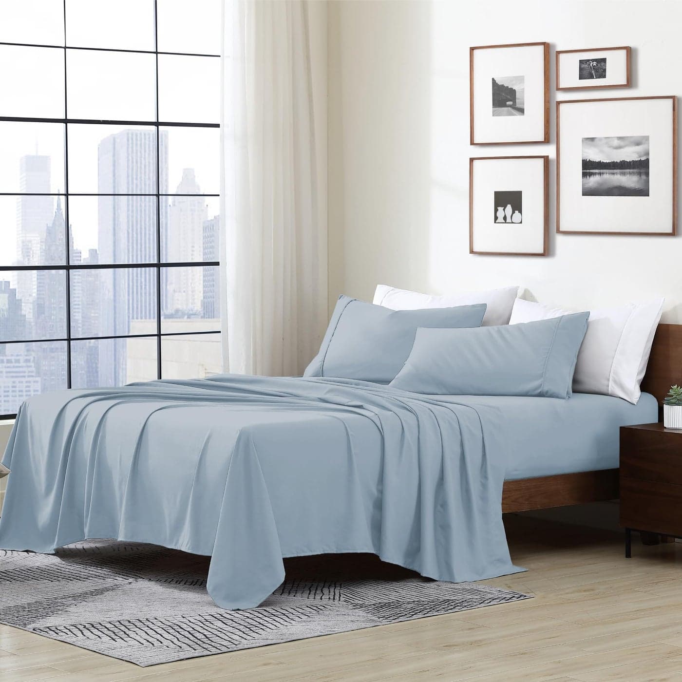Cathay Home Essentials Ultra Soft Hypoallergenic Wrinkle Resistant Double Brushed Microfiber Bedding Sheet Set Blue Fog Queen