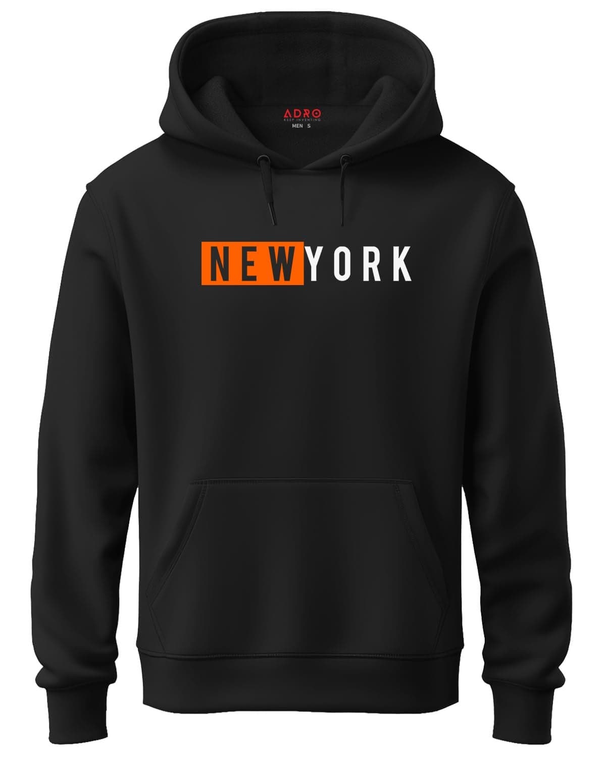 ADRO Men's Cotton Neck Hooded Sweatshirt (H20-M-NKY-BL_Black_L)