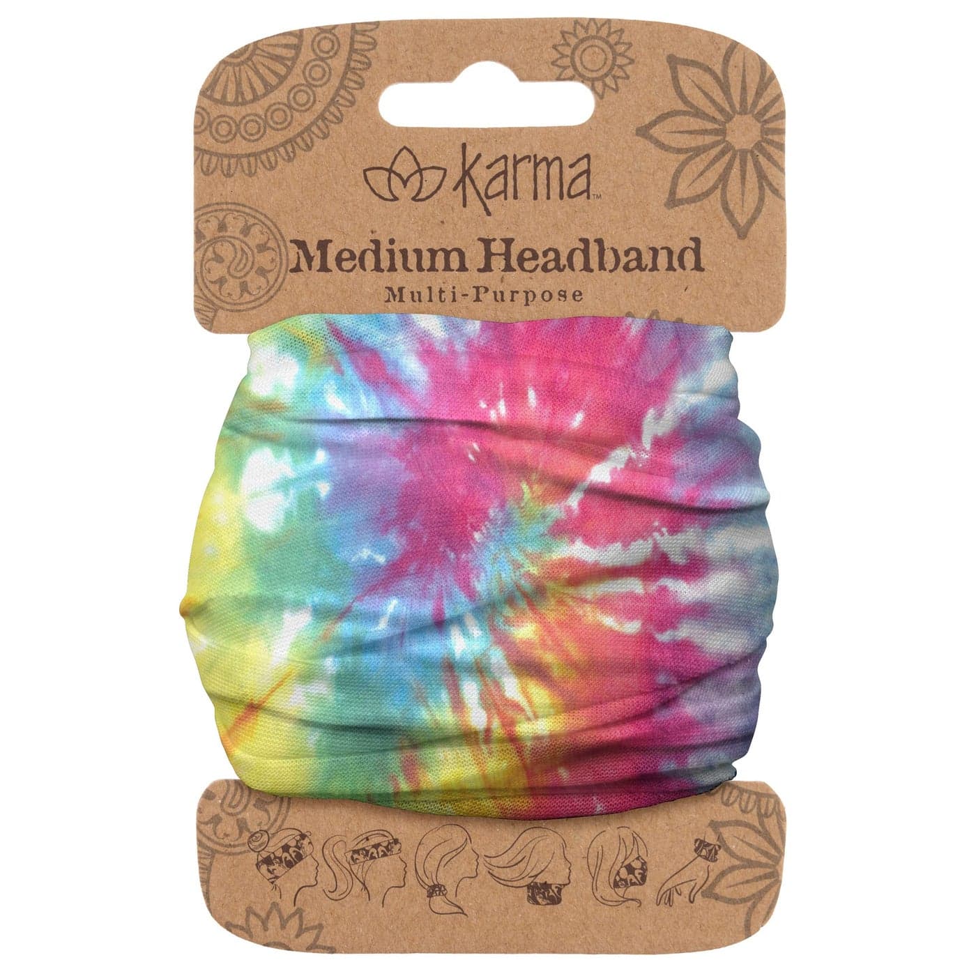 Karma Multi Color Tie Dye Headband for Women Medium Fabric Headband and Stretchy Hair Scarf Multicolor