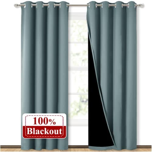 NICETOWN 100% Blackout Curtains 84 inches Long, Pair of Energy Smart & Noise Blocking Out Drapes for Baby Room Window, Thermal Insulated Guest Room Lined Window Dressing(Greyish Blue, 52 inches Wide)