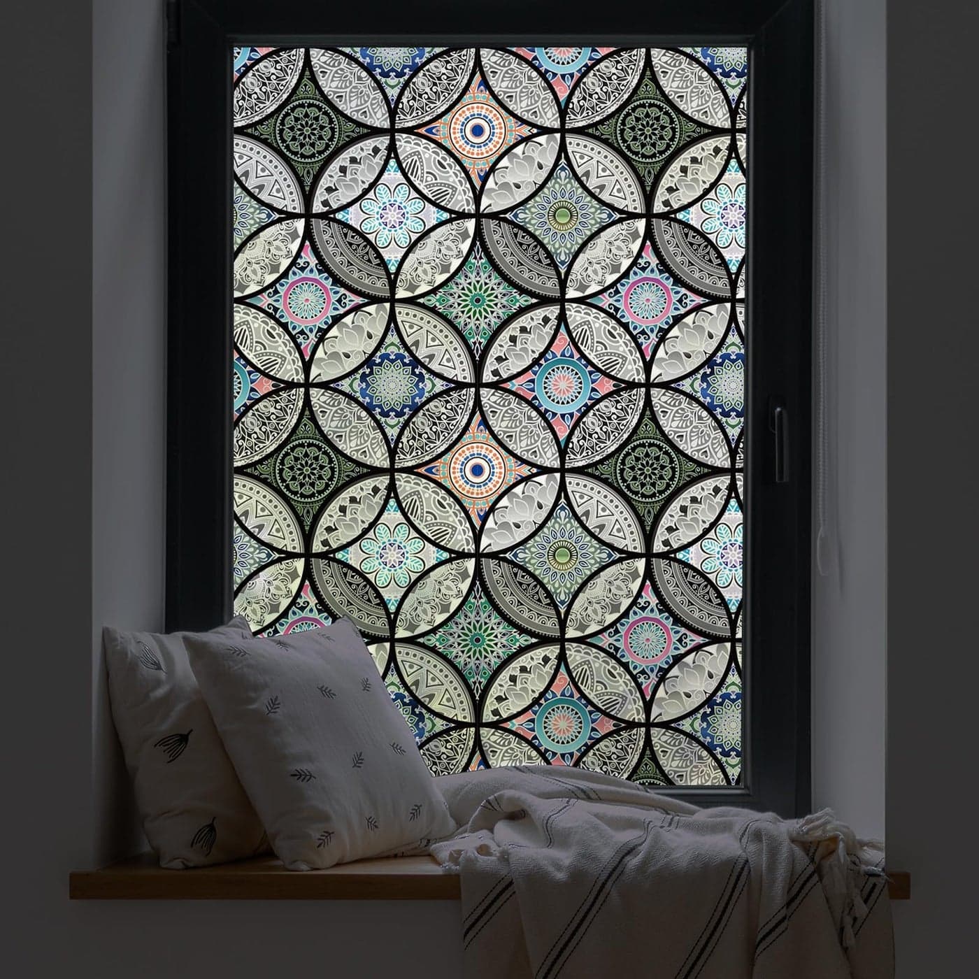 dktie Window Film Vinyl Non Adhesive Privacy Film Stained Glass Window Film for Bathroom Shower Door Heat Cotrol Anti UV 445x200cm
