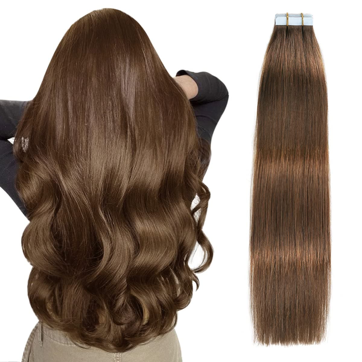 SUYYA Tape in Hair Extensions Chocolate Brown 100 Remy Human Hair 16 inches 20pcs 40gpack Straight Seamless Skin Weft Tape Hair Extensions16 inch 4 Dark Brown