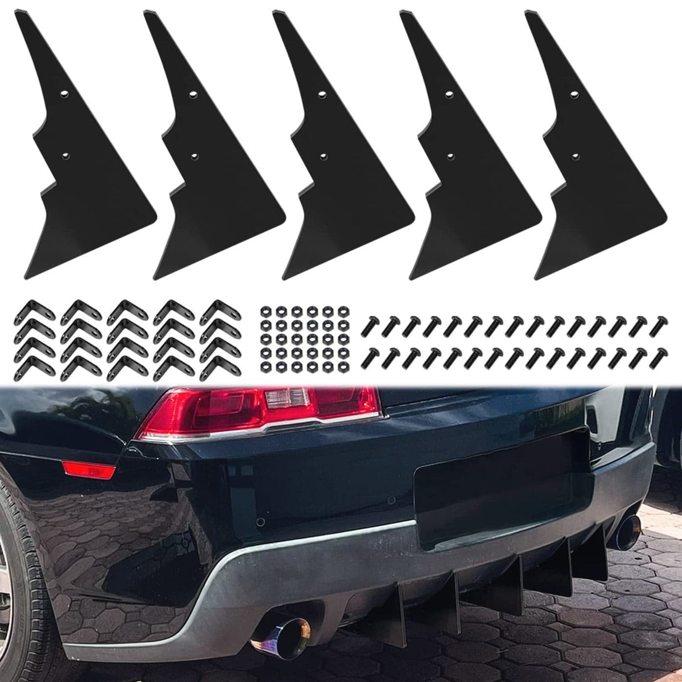 for Camaro 5th Gen Rear Diffuser Set V1 20142015 5 Fins Set Diffuser Shark Fin Kit Black
