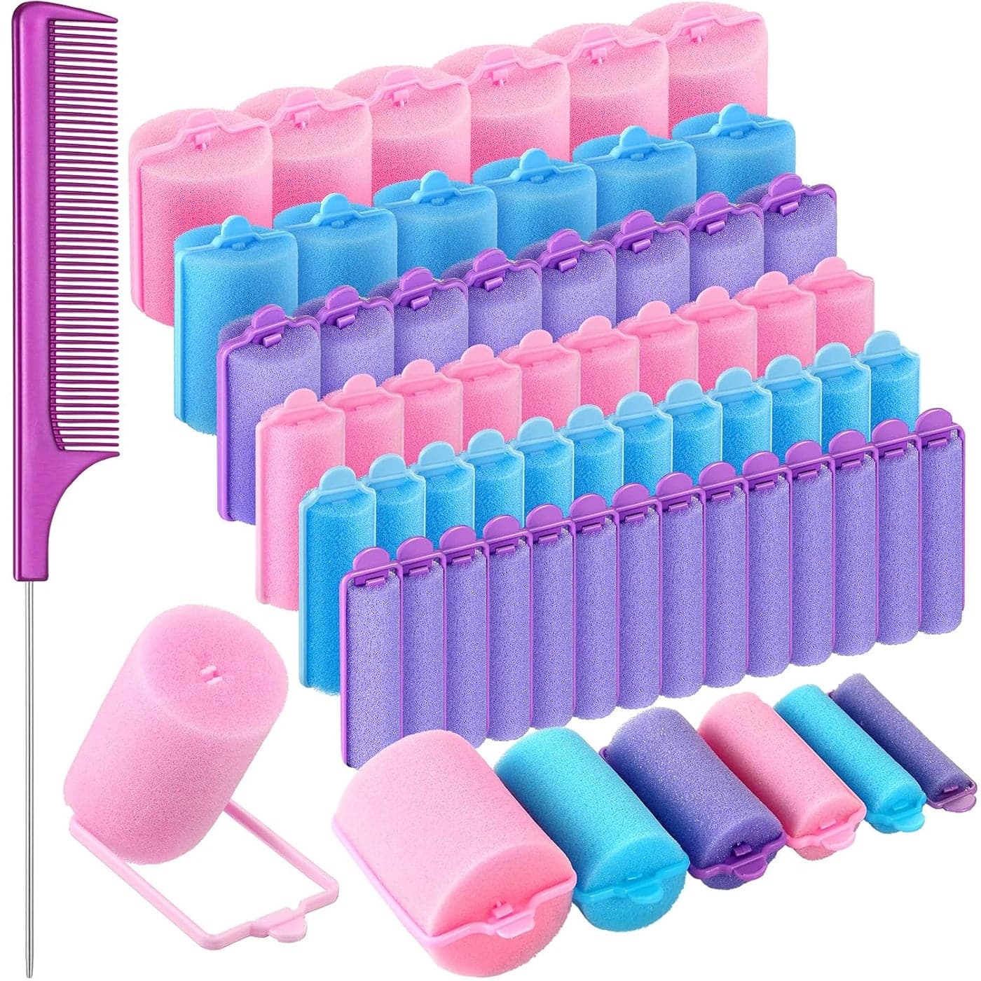 Syhood 56 Pcs Foam Sponge Hair Rollers Soft Sleeping Curler 6 Sizes Flexible Hairdressing Sponge Curler Rat Tail Comb for Hair StylingWarm Color