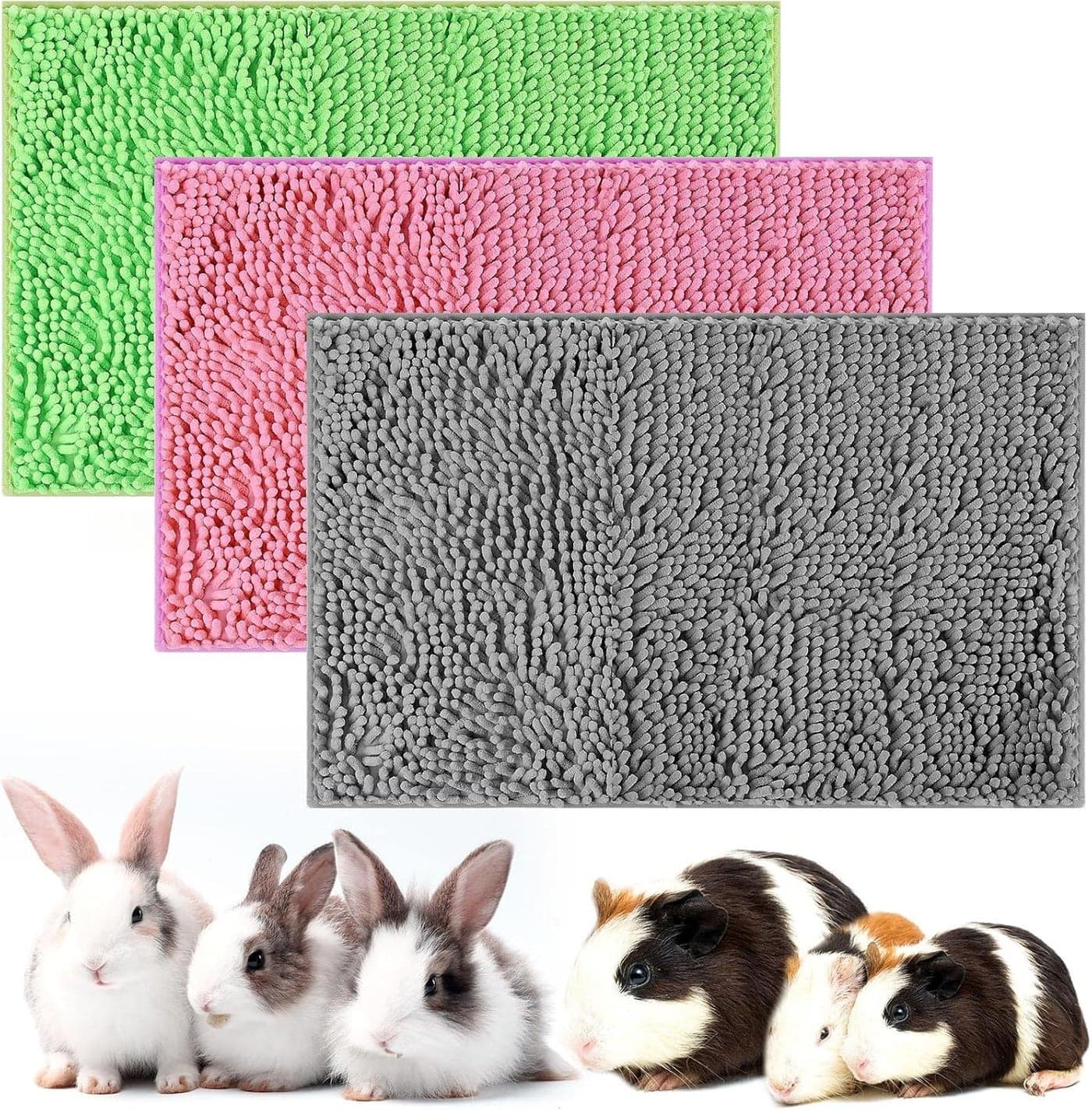 Riakrum 3 Pcs Guinea Pig Bedding Reusable Small Animal Guinea Pig Bed Fleece Pee Pad Absorbency Washable Pet Soft Cage Liner for Bunny HamstersPink Green Gray