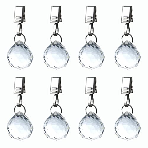 HillSpring Clear Glass Tablecloth Weights, Decorative Clear Curtain Weights with Stainless Steel Clips, 8 Pack