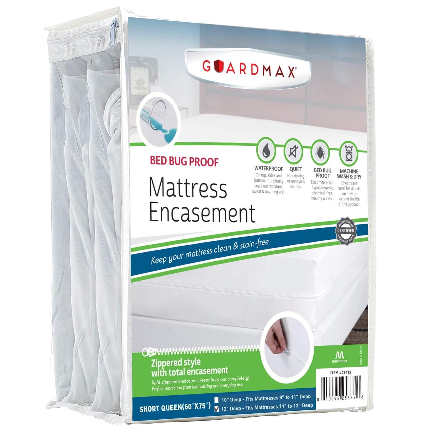 Guardmax Jersey Knitted Short Queen Zippered Mattress Encasement Waterproof Bed Bug Proof Mattress Protector Comfortable Soft and Noiseless Zippered Bedding Dust Mite P0roof 60 x 75 x 12