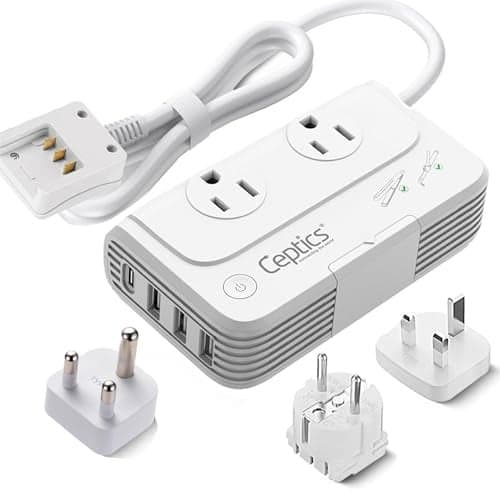 Ceptics South Africa Voltage Converter - 200W Convert 220V to 110V for Devices Like Curling Iron, Straightener, Chargers, Step Down World Power Plug 4 USB PD 18W Fast Charging Type M, G, E/F