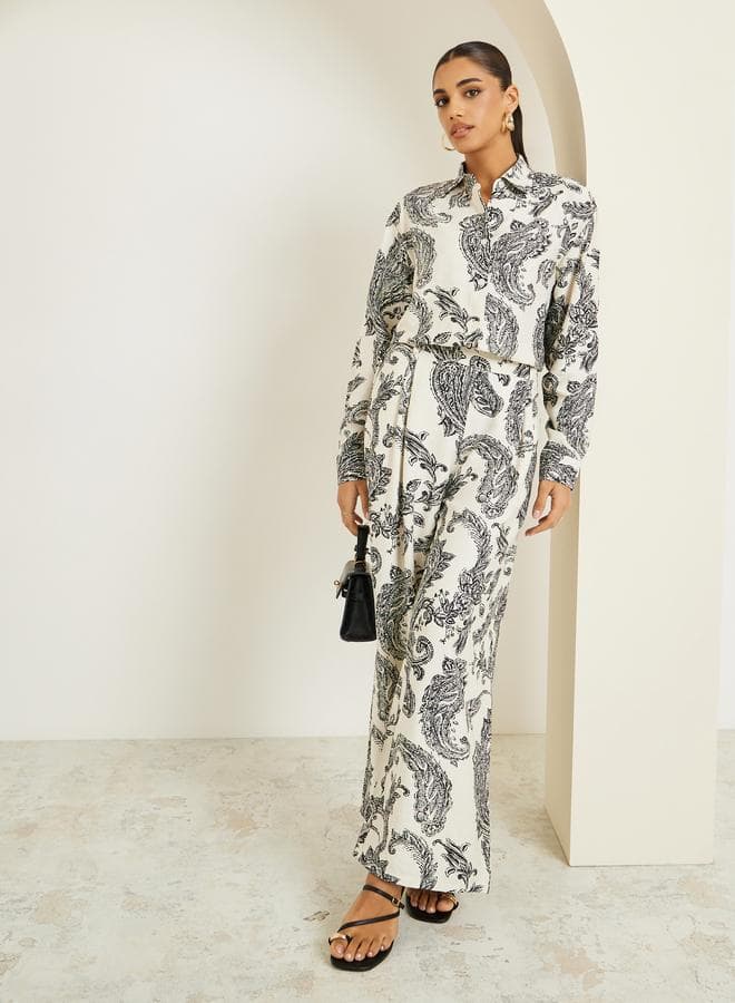 Women Printed Buttoned Shirt and Pants Co-Ords