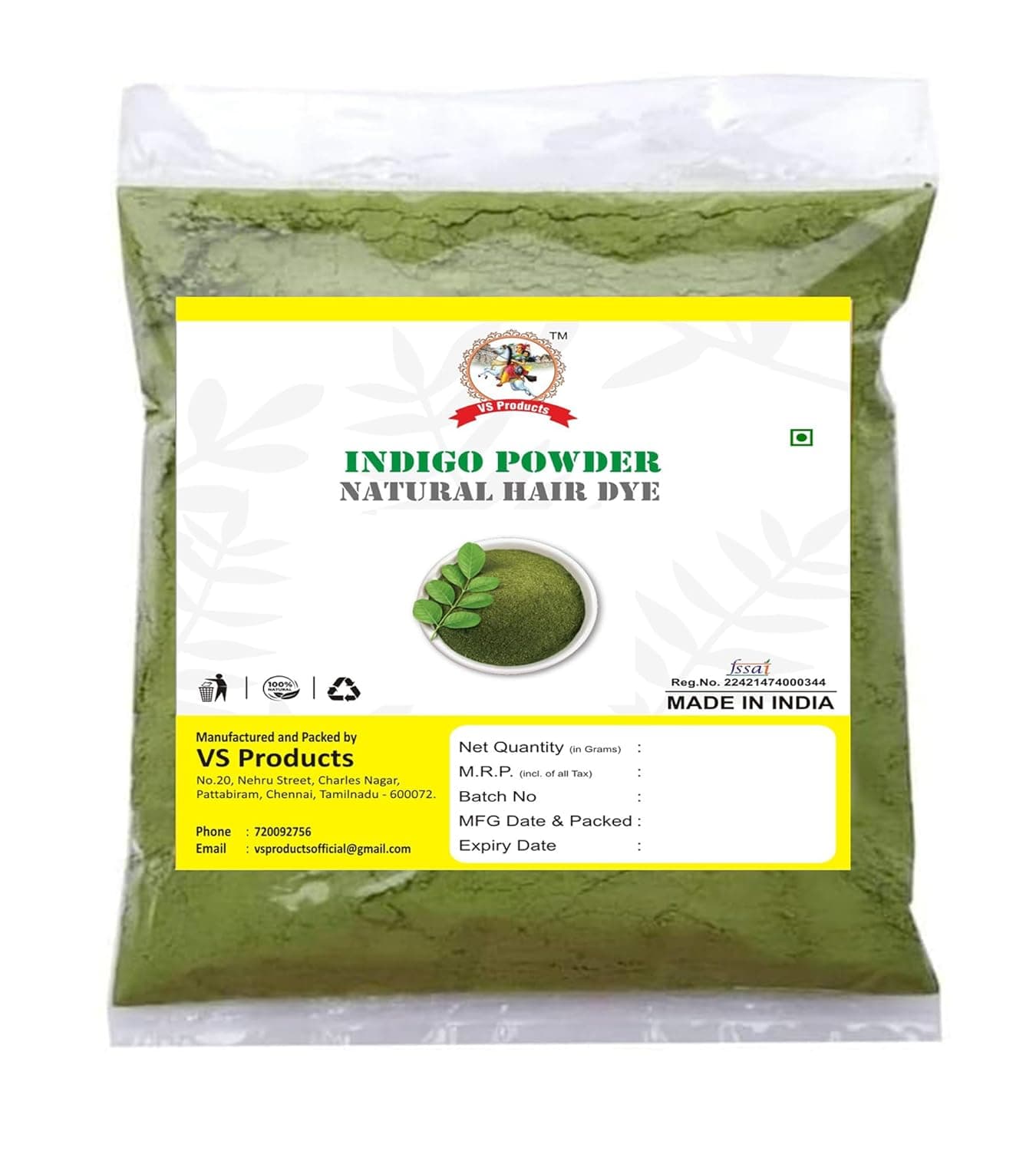 VS Products Avuri Leaf Powder 750g Indigo Powder Neela Amari Neel Patti Neelayamari Neli Aku For Black Hair Colour 750g
