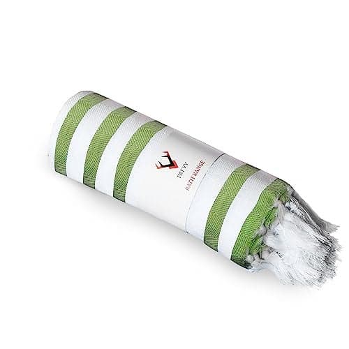 PATVY Bath Towels| Light Weight Turkish Style Stripe Bath Towels For Men Large Size Cotton|70 X 150Cm Quick Absorption &Faster Drying Bath Towel For Women| 100% Cotton (Pack Of 1, Green), 140 TC
