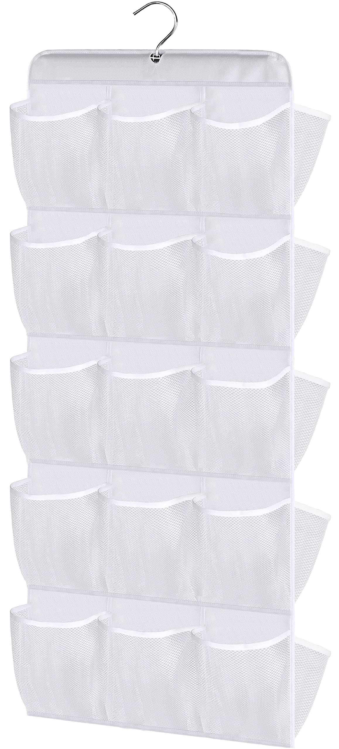 MISSLO 30 Pockets Dual Sided Hanging Baby Shoe Organizer for Closet with Rotating Hanger Hanging Shoe Shelves White