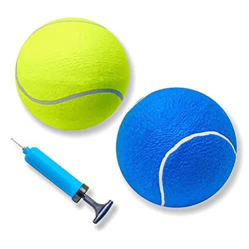 Pet Fit For Life Giant Tennis Ball 2Pack Unleash The Fun with These Oversized Tennis Balls for Dogs Includes Bonus Handheld Pump