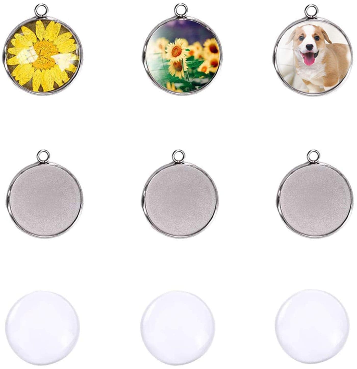 LANBEIDE Silver Pendant Trays for Jewelry Making Kits 40 Pieces Stainless Steel Round Bezel with 40 Pcs Clear Cabochon Dome 25mm 1 Inch Diameter Total 80 Pcs