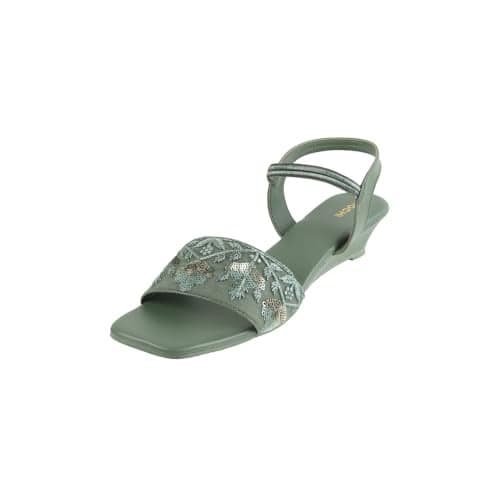 Mochi Women Green Embellished Fashion Wedge Sandals UK/3 EU/36 (33-625)