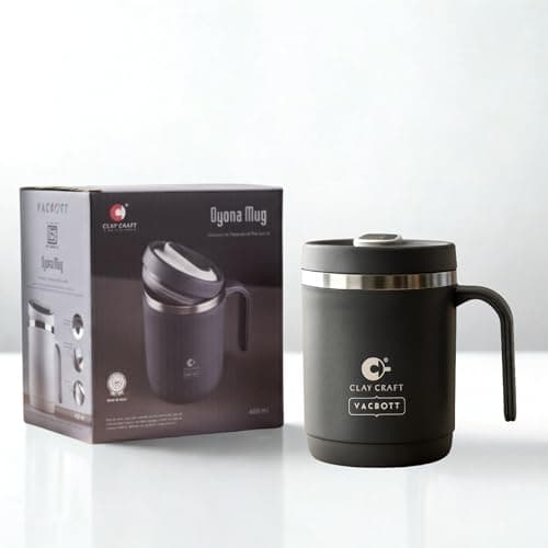 CLAY CRAFT VACBOTT Dyona 400ML (Dark Blue)Premium Stainless Steel Puf-Insulated Flask Mug|304 Food Grade Steel| Long Hrs Hot & Cold|Airtight, Bpa-Free, Leak-Proof Travel Mug with Handle| Made in India