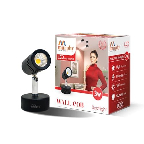 Murphy 6W Adjustable Black Brass Aluminum LED Wall COB Surface Mounted Spot Light with 2 Years Warranty (Warm White, Pack of 1)