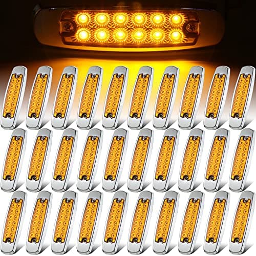 Tallew 30 Pcs Amber LED Side Marker Clearance Lights 6.4 Inch Side Marker Lights 12 Diodes Front Rear Turn Signal Indicator Light for Trailer Pickup Truck Tractor Van RV Camper Waterproof(Yellow)