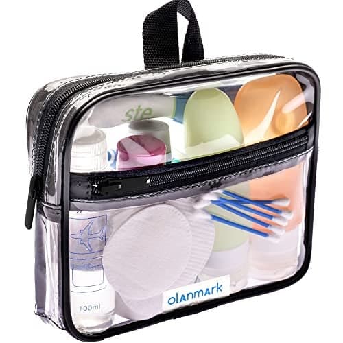 TSA Approved Toiletry Bag 3-1-1 Clear Travel Cosmetic Bag with Handle - Quart Size Bag with Zipper - Carry-on Luggage Clear Toiletry Bag for Liquids - Airport Airline TSA Compliant Bag for Man Women
