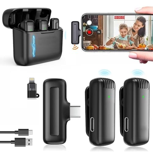 CAPOXO Wireless Microphone for Youtubers 2.4ghz Mic for YouTube with Charging Case - Dual Wireless Microphone with Noise Cancellation for Type-C and iPhone (1 Year Warranty)