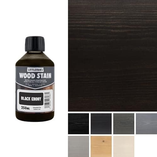Littlefair's Wood Stain Water Based - 8.5oz/250ml - Indoor Furniture Stain Light & Dark Finishes - Special Non Toxic & Eco Friendly Formula - Wood Stain for Crafts - Color: Black Ebony