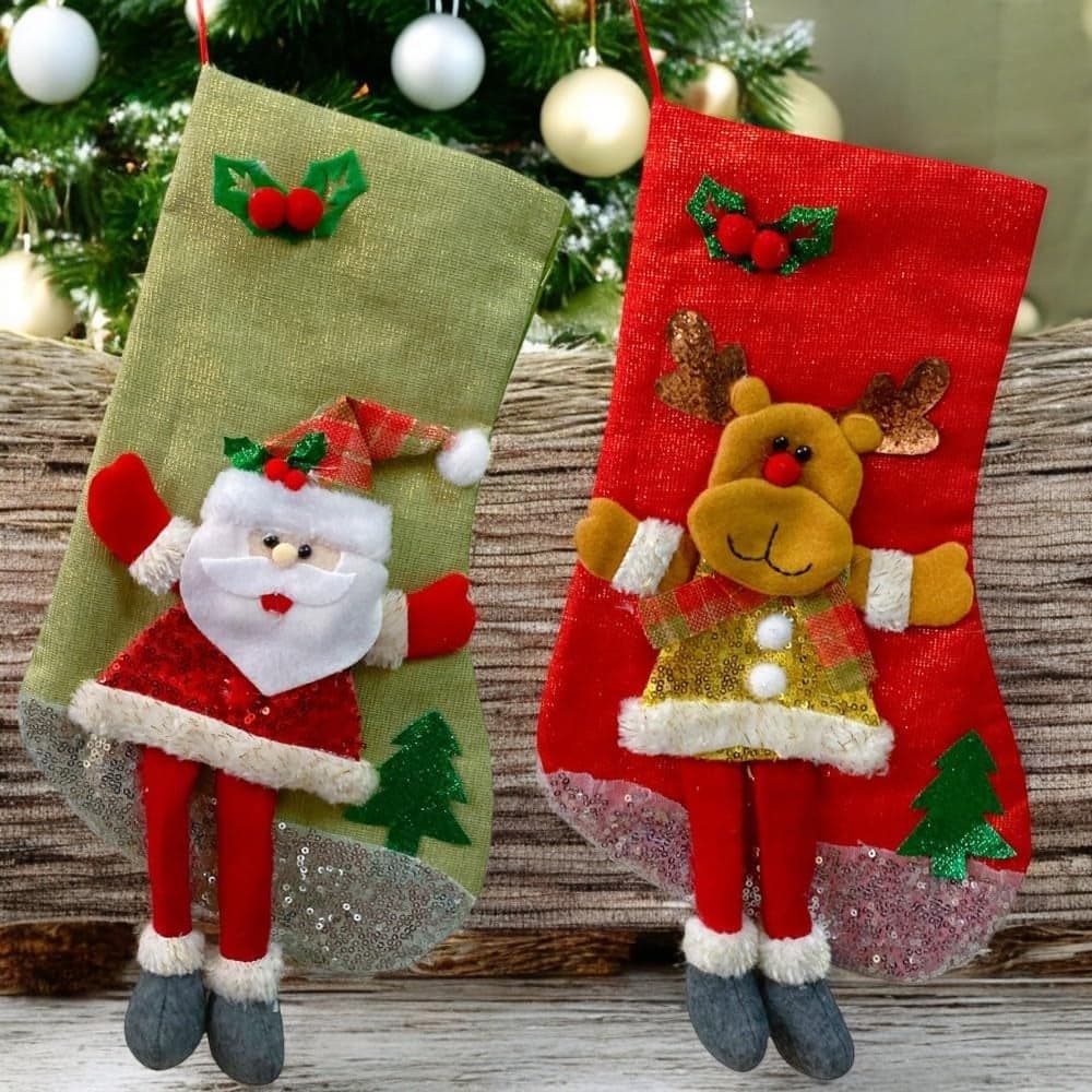 Evisha 2 Pcs Assorted Xtra Large Size Christmas Stockings Santa Claus Socks Door Christmas Tree Hanging Ornaments Christmas Decoration Items Christmas Stocking