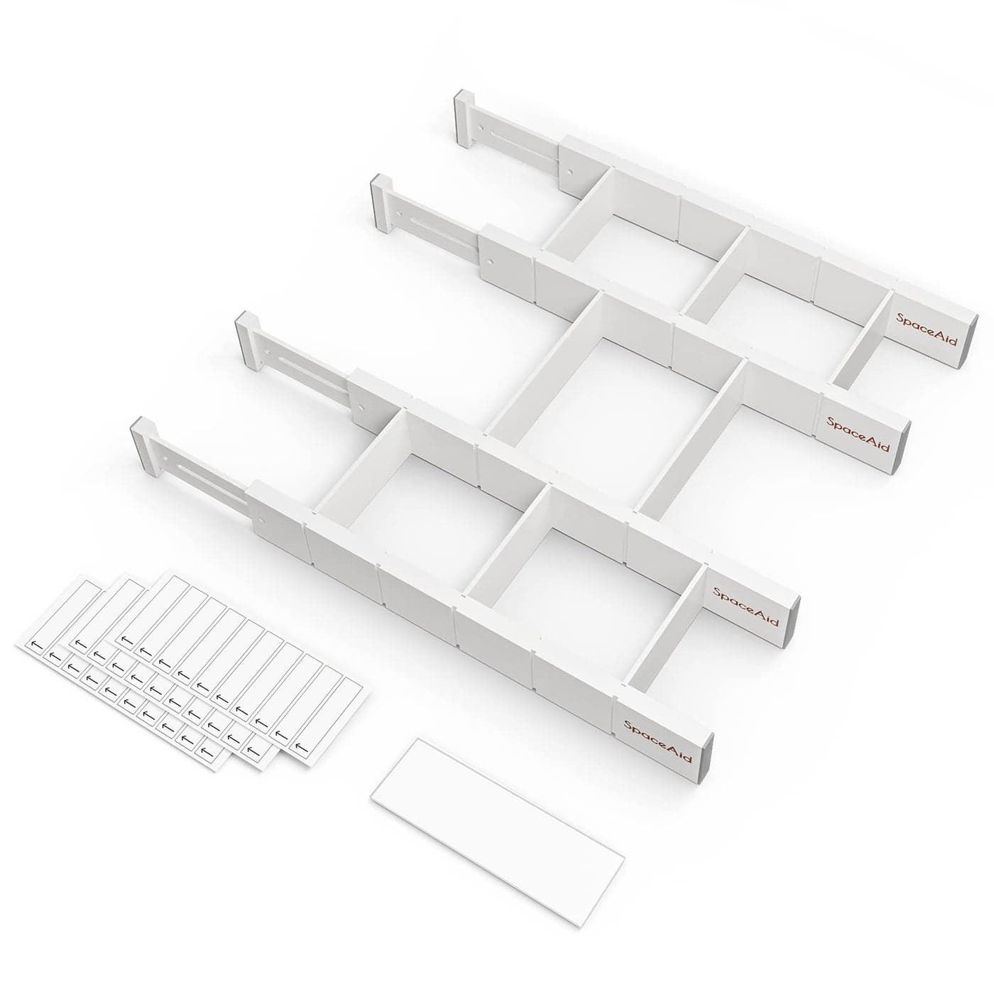 SpaceAid Bamboo Drawer Dividers with Inserts and Labels Kitchen Adjustable Drawer Organizers Expandable Organization for Home Office Dressers 4 Dividers with 9 Inserts 1722 White