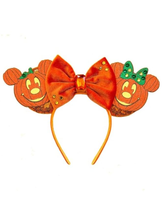 Halloween Mouse Ears Headband Pumpkin Ghost Skull Bat Hairband Sequin Bow Hair Hoop Headpiece for Party Favors