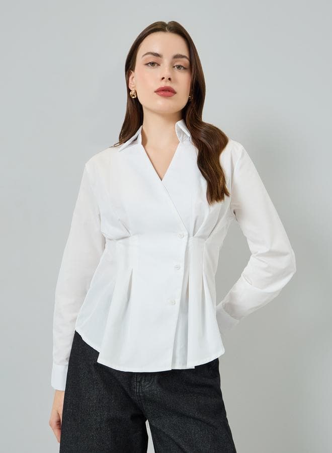 Women Off-White Buttoned Wrap Top