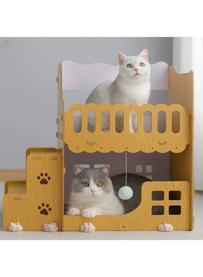 Cat Tree House with Stairs – Wooden Multi-Level Cat Condo Furniture, Cozy Hideout & Climbing Tower for Indoor Cats (72×30×60 cm)