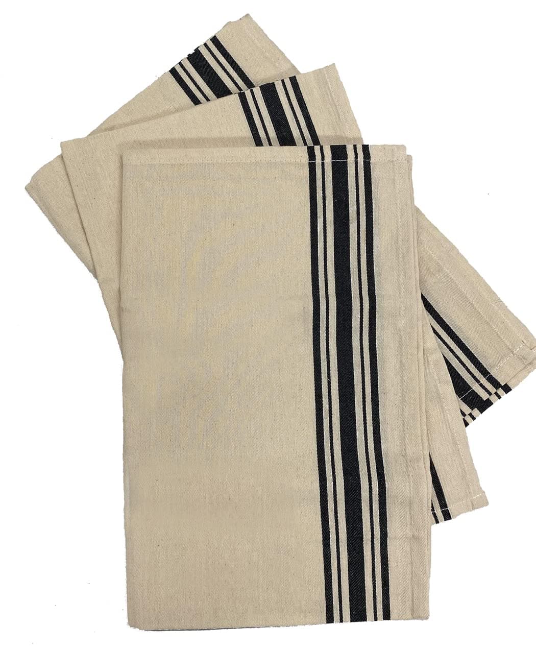 Aunt Martha's 18"x28" Black Striped Dish Towels Pkg of 3
