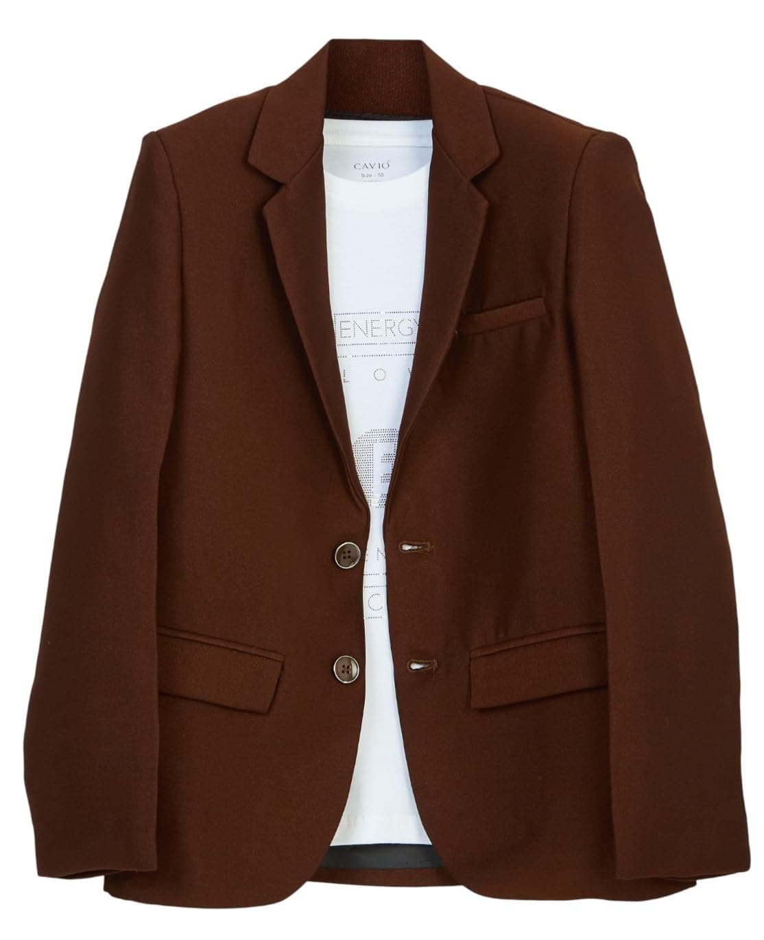 CAVIO Boys Regular Fit Solid Cotton Single Breasted Blazer and T-Shirt Brown